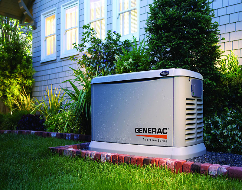  Generac brand generator in yard of house