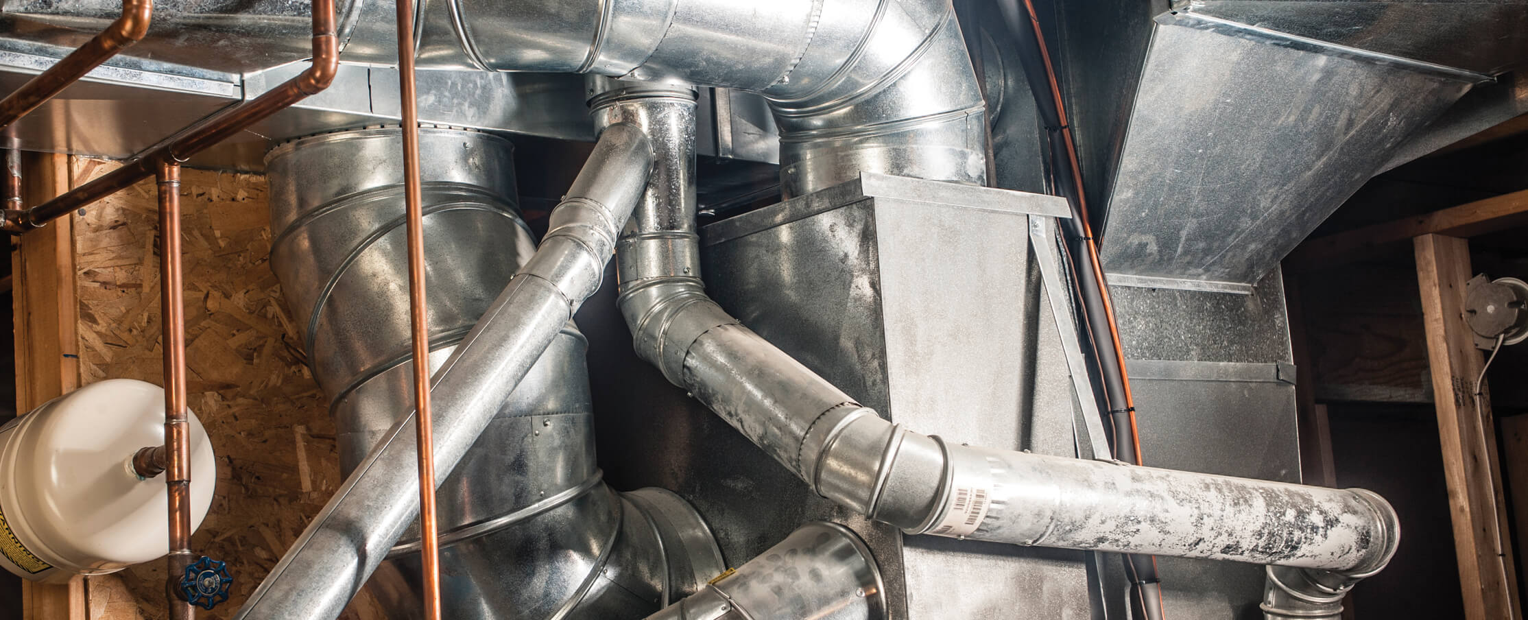 Wide shot of intricate ductwork